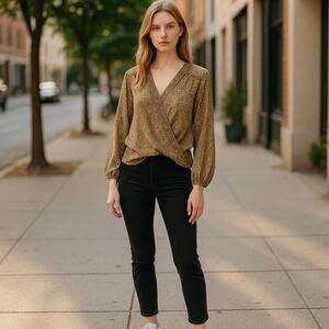 Womens MAX STUDIO Wrap Blouse Career Business Casual L